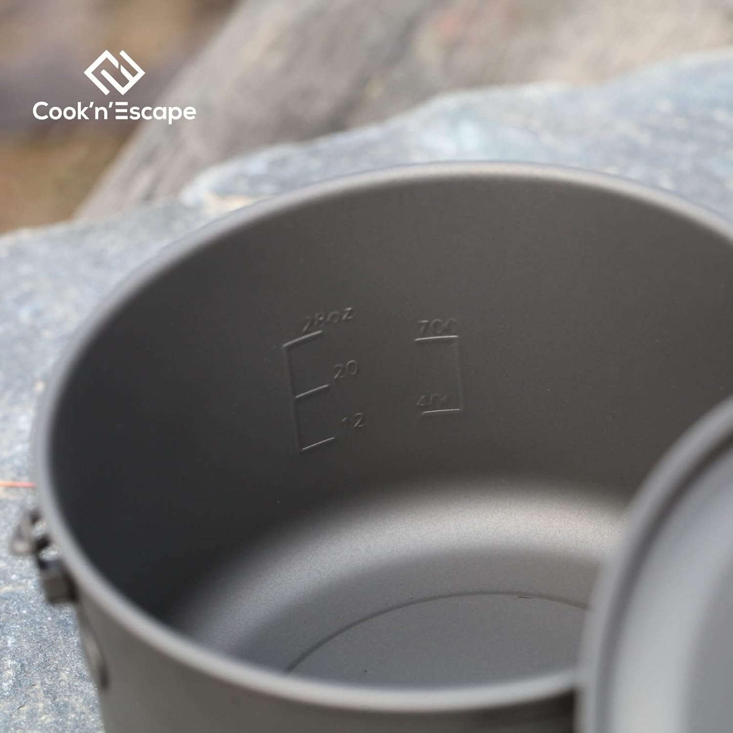 COOK'N'ESCAPE Titanium Camping Cooking Pot, Camping Cookware Set with Folding Handle,Compact Frying Pan Open Over Fire Cooking for Outdoor Backpacking Hiking Picnic image 4