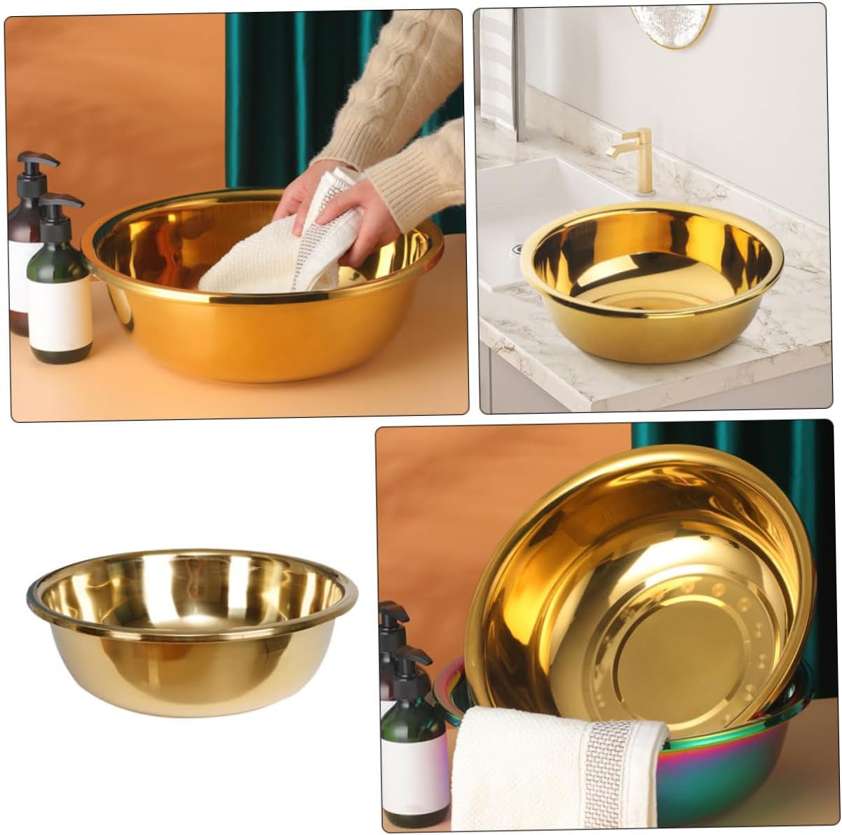 Extra Large Stainless Steel Mixing Bowl Heavy-Duty Kitchen Wash Basin for Vegetables and Fruits Multi-Function Dish Washing Basin for Home Use