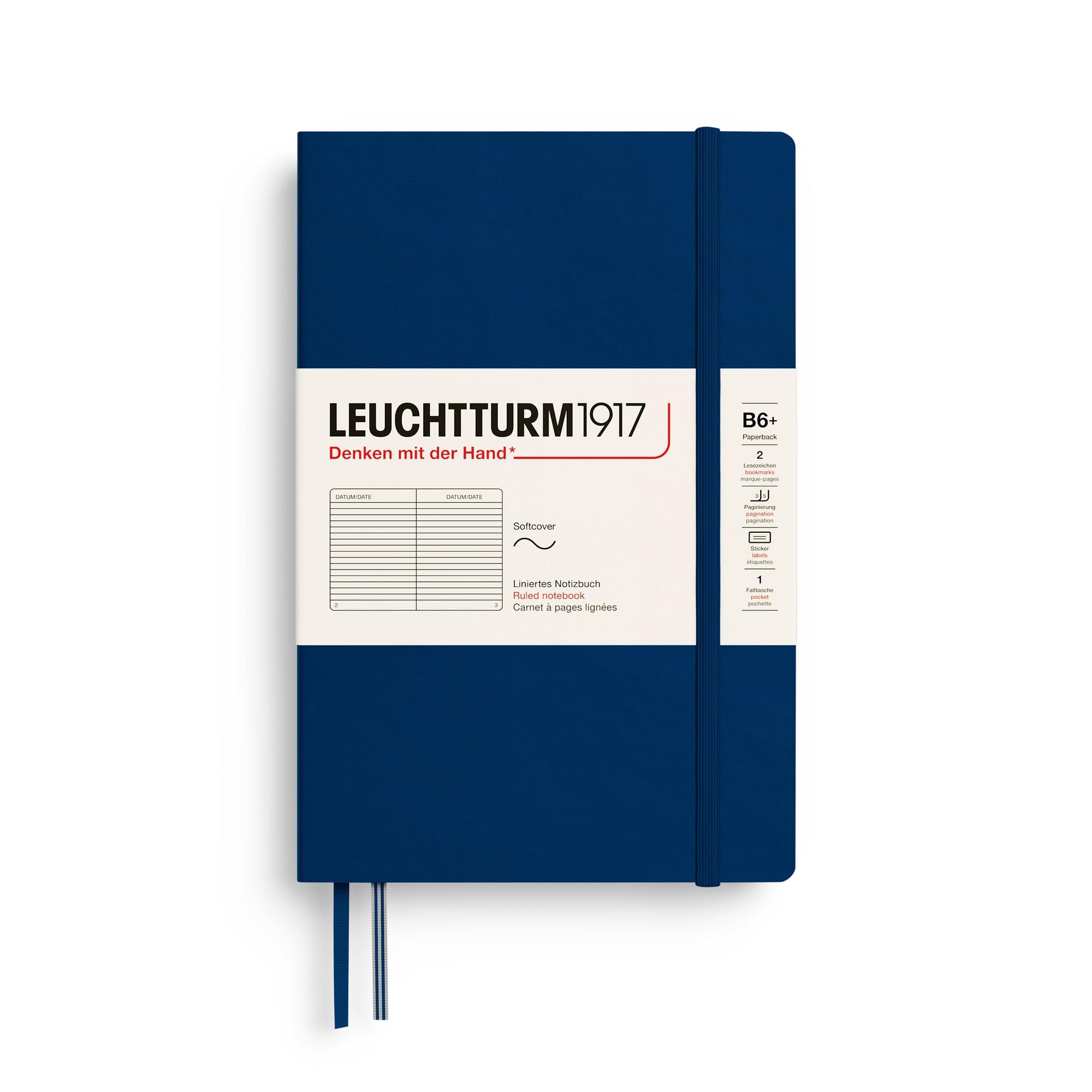 LEUCHTTURM1917 358317 Taccuini Paperback B6+, Copertina morbida, 123 pagine numerate, Righe, Blue Mare