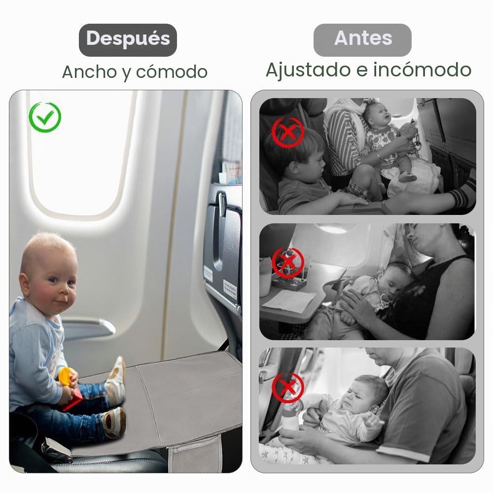 Reposapiés de Avión para Niños, Cama de Avión para Bebé, Extensión de Asiento de Avións, Cama de Viaje de Avións Portátil Plegable, Cuna Avióne Infantil, para Volar, Automóviles, Trenes (Gris)