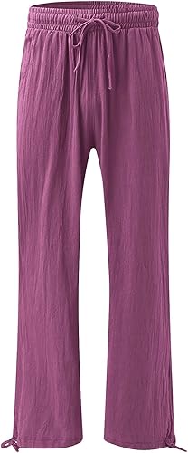 Miniatura 2 de SHAOBGE Pantalones palazzo de verano para mujer, cintura alta, pierna ancha, casual, cintura elástica, pantalones de playa con bolsillos