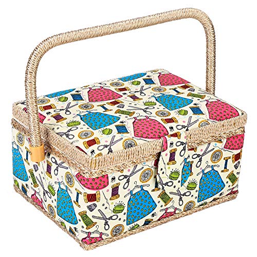 Pilipane Household Storage Box and Fabric Craft Storage, Craft Sewing Needle Thread Basket, Sewing Supplies Lunch Box for Multifunctional Sewing Tool (Green Needlework)