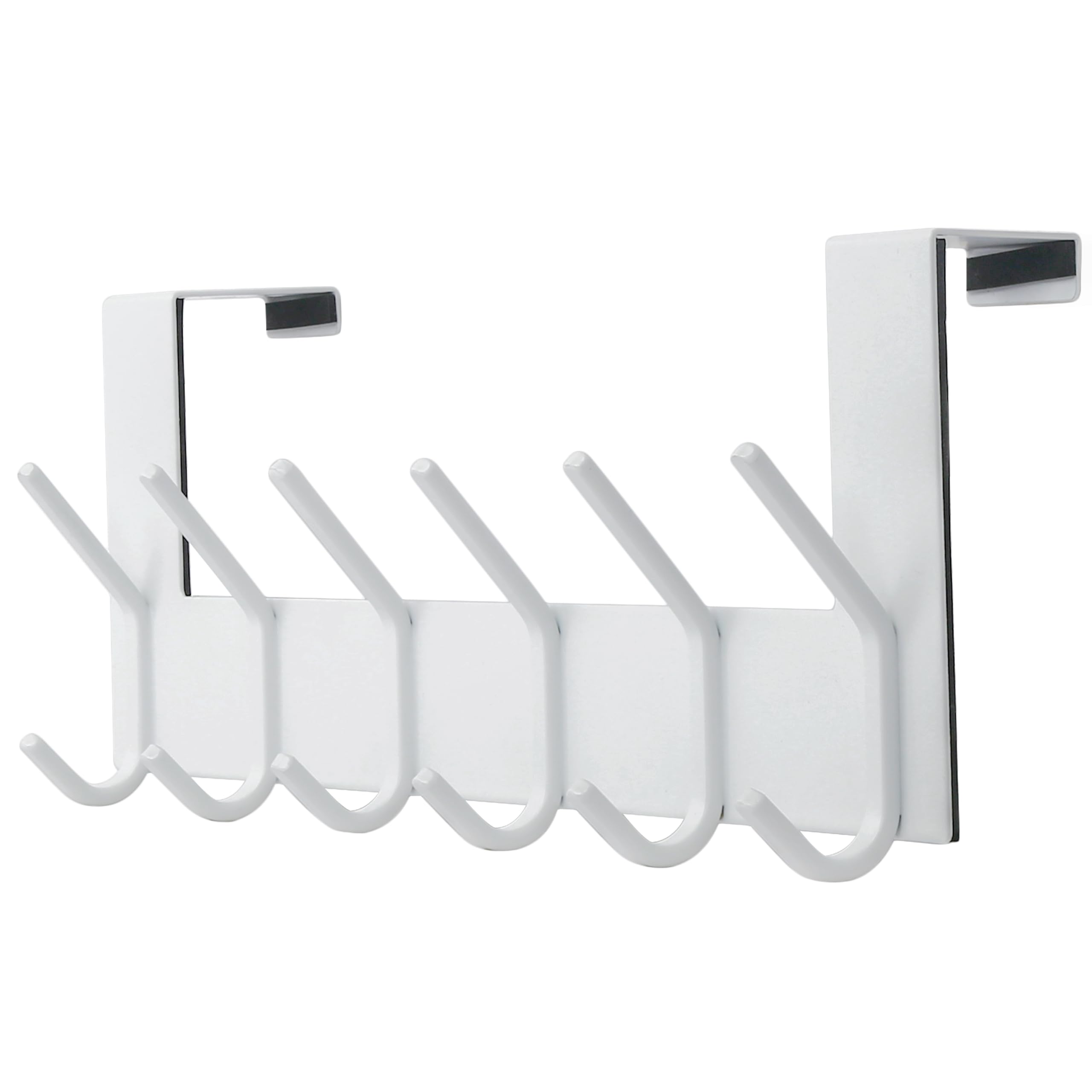 Dseap White Over The Door Hook Hanger - 6 Hooks Over Door Coat Rack For Hanging Clothes Hat Towel,