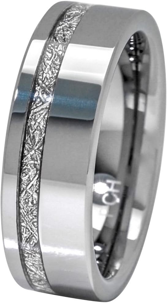 Meteorite Ring 8mm Tungsten Wedding Band Thin Strip High Polish