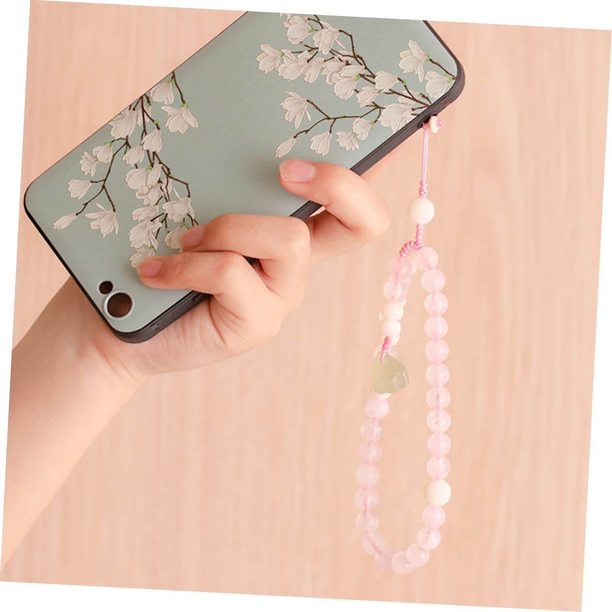 jojofuny catena di telefonia mobile polso bordato Perline presa del telefono supporto per telefono Cordino per smartphone portachiavi cinghia del telefono cordino a mano cristallo rosa