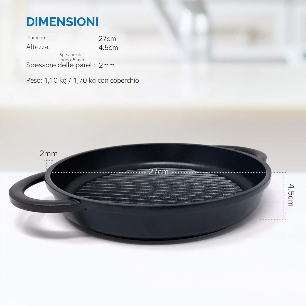 joeji's Kitchen Padelle Grill Bistecchiera Antiaderente 27cm - Induzione Alluminio - 100% Libero di PFOA