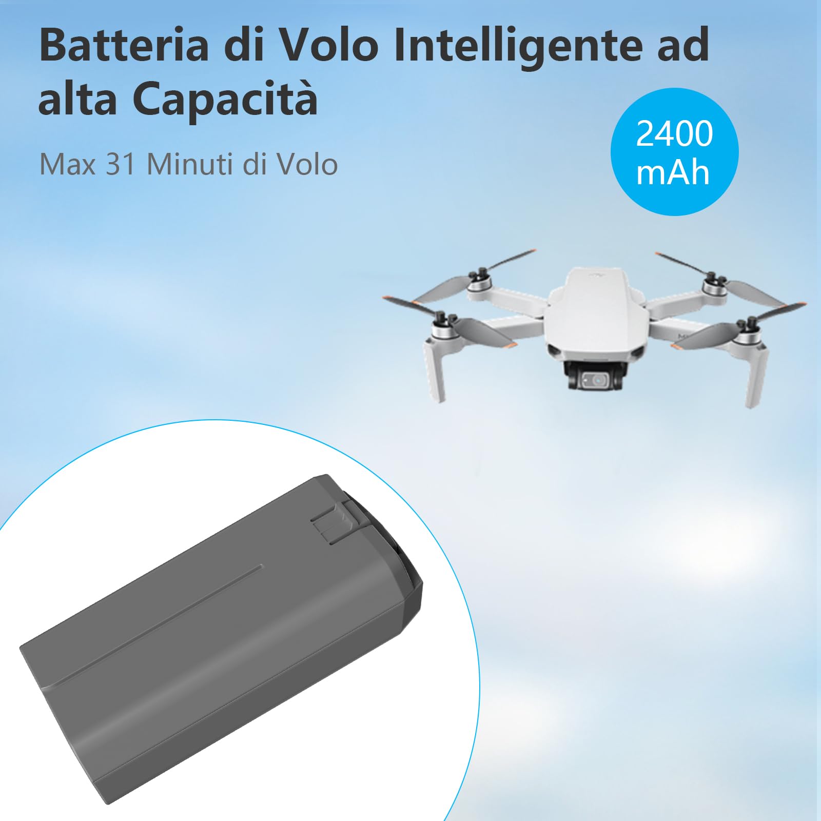 MVMOD Mini 4K/2 SE Batteria, Mini 2 SE Batterie Intelligenti 2-Pack, 2400mAh 7.7V 31Mins Max Tempo di Volo Drone Batteria (Solo per caricatori originali DJI)