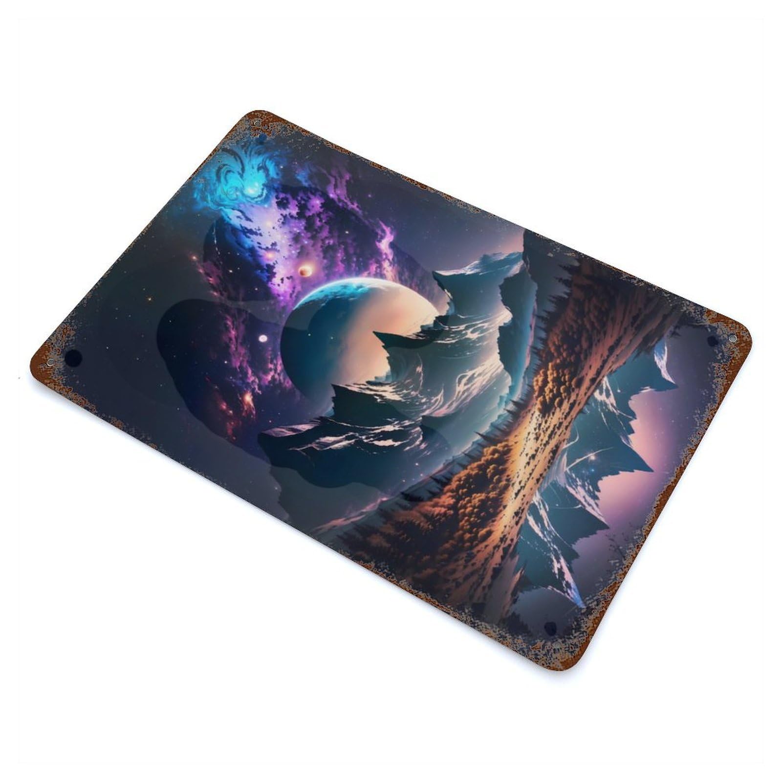 Cosmic Everest Reflection 11.8"x7.9" Rustic Tin Plaque, Novelty Wall Decor for Living Room, Hallway And Home Decor