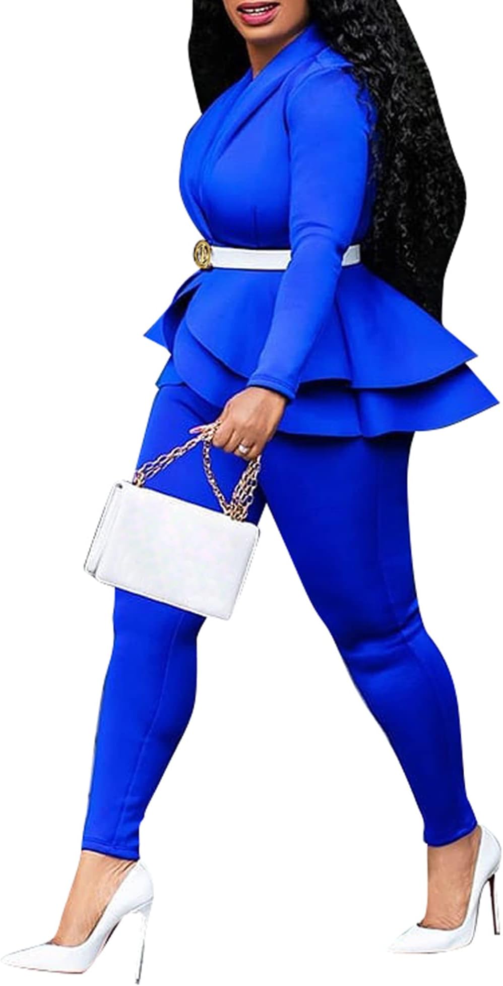 Winkinlin Women Two Piece Suit, Lace Long Sleeve Tops + Skinny Trousers, Lace Flower Stitching Decoration Blazer Tops