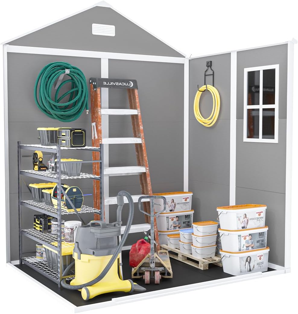 Resin Storage Shed, PP Material, Strong Structure, Waterproof, Proof, Large Storage Space, 12mm Thick PP Board, HD Window Lighting (6 × 5 FT)