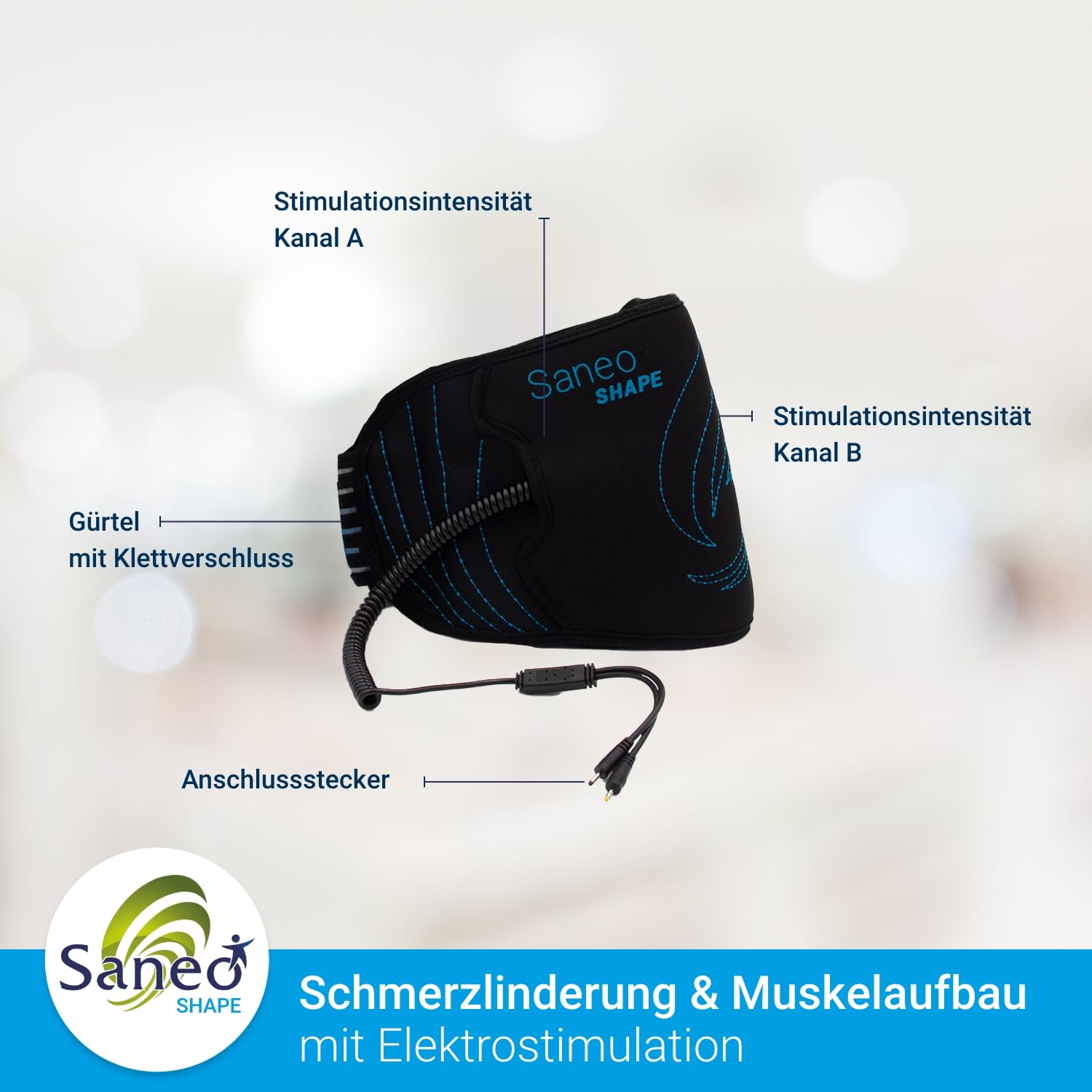 Saneo SaneoSHAPE EMS Fitnessgürtel für Bauch & Rücken – Bauchmuskeltrainer zur Stärkung der schrägen Bauchmuskeln & Rückenmuskulatur – Haltungskorrektur & Core Training