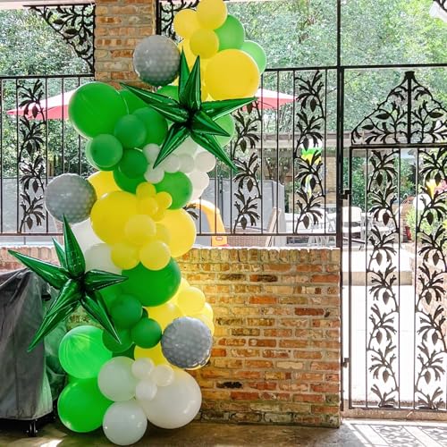 Image of Green and Yellow Balloons,12 Inch Dark Green Yellow and White Confetti Balloons with Ribbon,for Birthday Baby Shower Football Golf Sport Theme Party Decorations (Pack of 3)