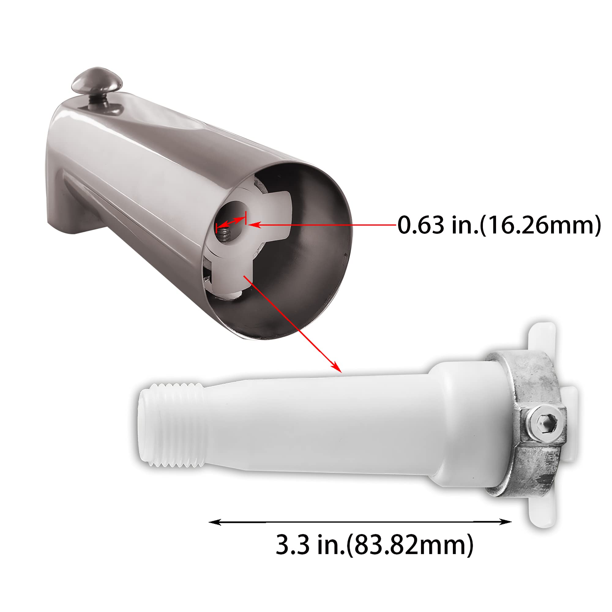 SENTO - Boquilla universal de níquel deslizante para bañera con desviador, grifo de metal duradero y resistente con desviador de ducha, tubo de cobre de 7 pulgadas y 1/2 pulgadas, níquel satinado
