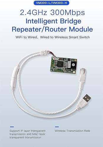 Miniatura 5 de Vonets Módulo VM300-H WiFi Bridge EthernetWLAN repetidorMini Router 2.4GHz Grado industrial con 2 antenas externas, adecuado para integración