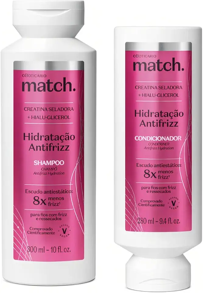 O Boticário Kit Match Hidratação Antifrizz Shampoo + Condicionador 300ml Cabelos Hidratados e Sem Frizz Contém 2 Produtos