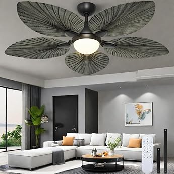 DWVO 46" Tropical Ceiling Fan with Light & Remote, Adjustable 3-Color Lighting, 6-Speed Quiet DC Motor, Reversible 5-Blade for Bedroom, Living Rooms, Dining Room
