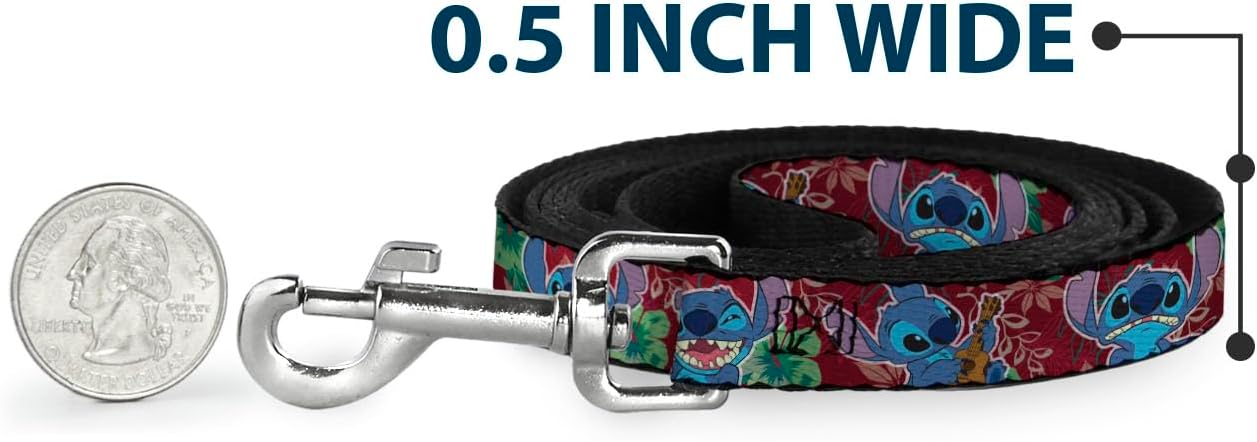 Dog Leash Stitch 6 Expressions Tropical Flora Burgundy Reds Greens 6 Feet Long 1.0 Inch Wide