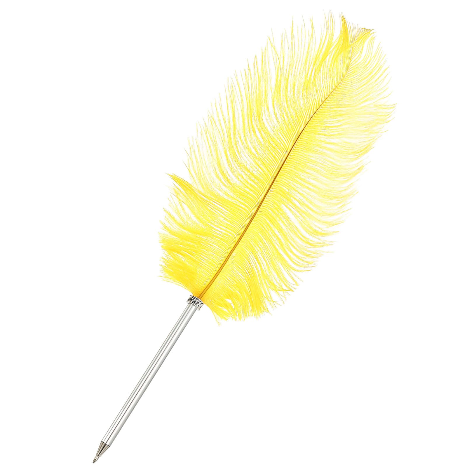 PATIKIL 30cm/12 Feather Ballpoint Pen, 1 Pcs Ink Vintage Quill Pen Refined Plated Dip Pen for Calligraphy Writing Signature Wedding Gift, Yellow