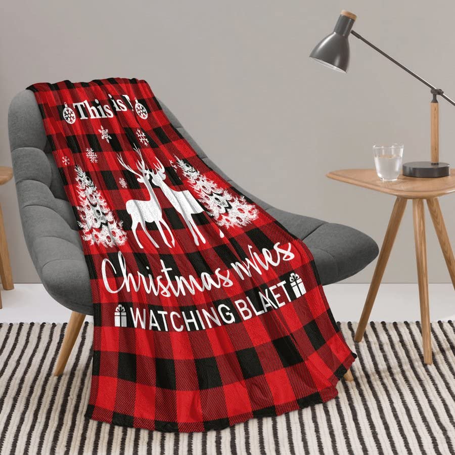 JOOCAR Red Christmas Flannel Throw Blanket This is My Watching Blanket White Snowflake Deer Winter Holiday Decor Soft Plush Warm Throw Blanket for Bed Couch Living Room Sofa Chair,100x125cm - Image 2