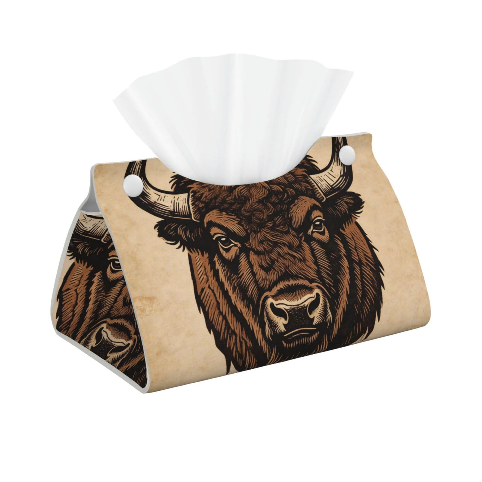 Vintage Bison Head Long Leather Tissue Box Cover-Waterproof PU Leather Tissue Holder for Bathroom, Decorative Rectangular Tissue Case