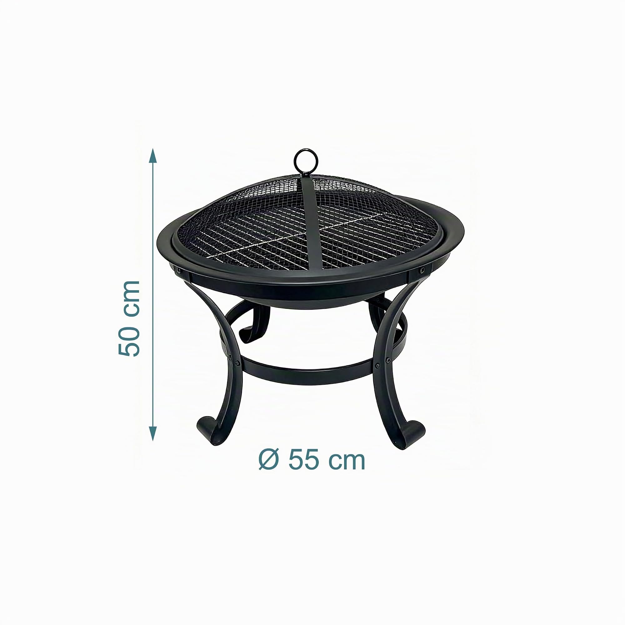 Relaxdays Braciere, Ø 55 cm, con griglia, parascintille, attizzatoio, Acciaio, da Giardino, Nero