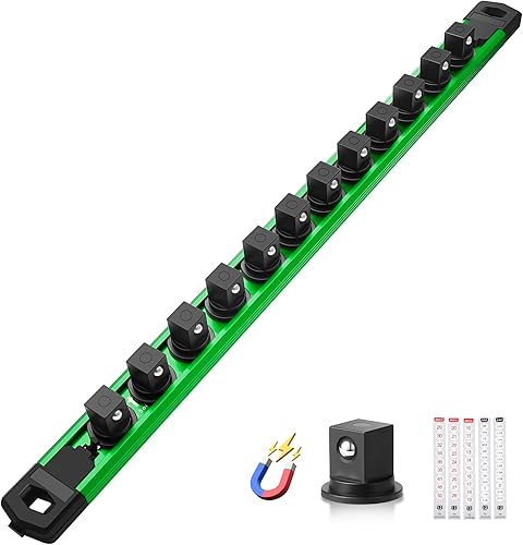 Miniatura 44 de Juego de organizador de enchufes magnéticos, 3 piezas de 1/2 pulgada 3/8 pulgadas 1/4 pulgadas de aleación de aluminio con 40 clips extraíbles Negro