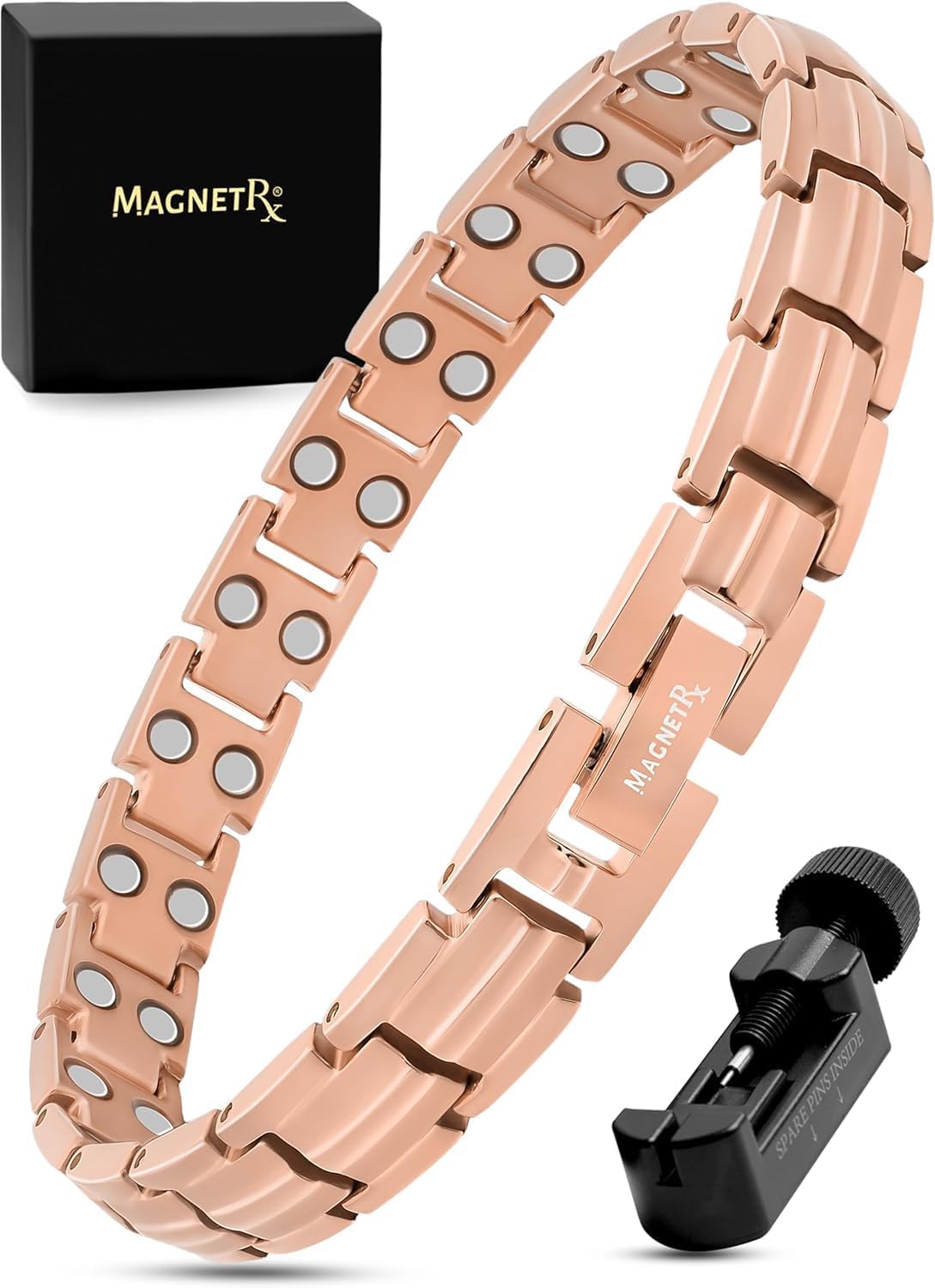 MagnetRX® Ultra Strong Titanium Magnetic Bracelet for Women - Magnetic Bracelets for Women - Magnetic Titanium Bracelet Length Adjustable with Sizing Tool, Women's Bracelets (Rose Gold)