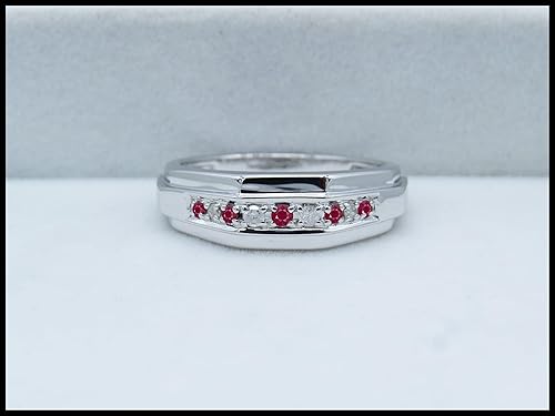 Miniatura 2 de Dazzlingrock Collection Anillo de boda redondo alternativo con diamantes blancos para él en plata de ley 925