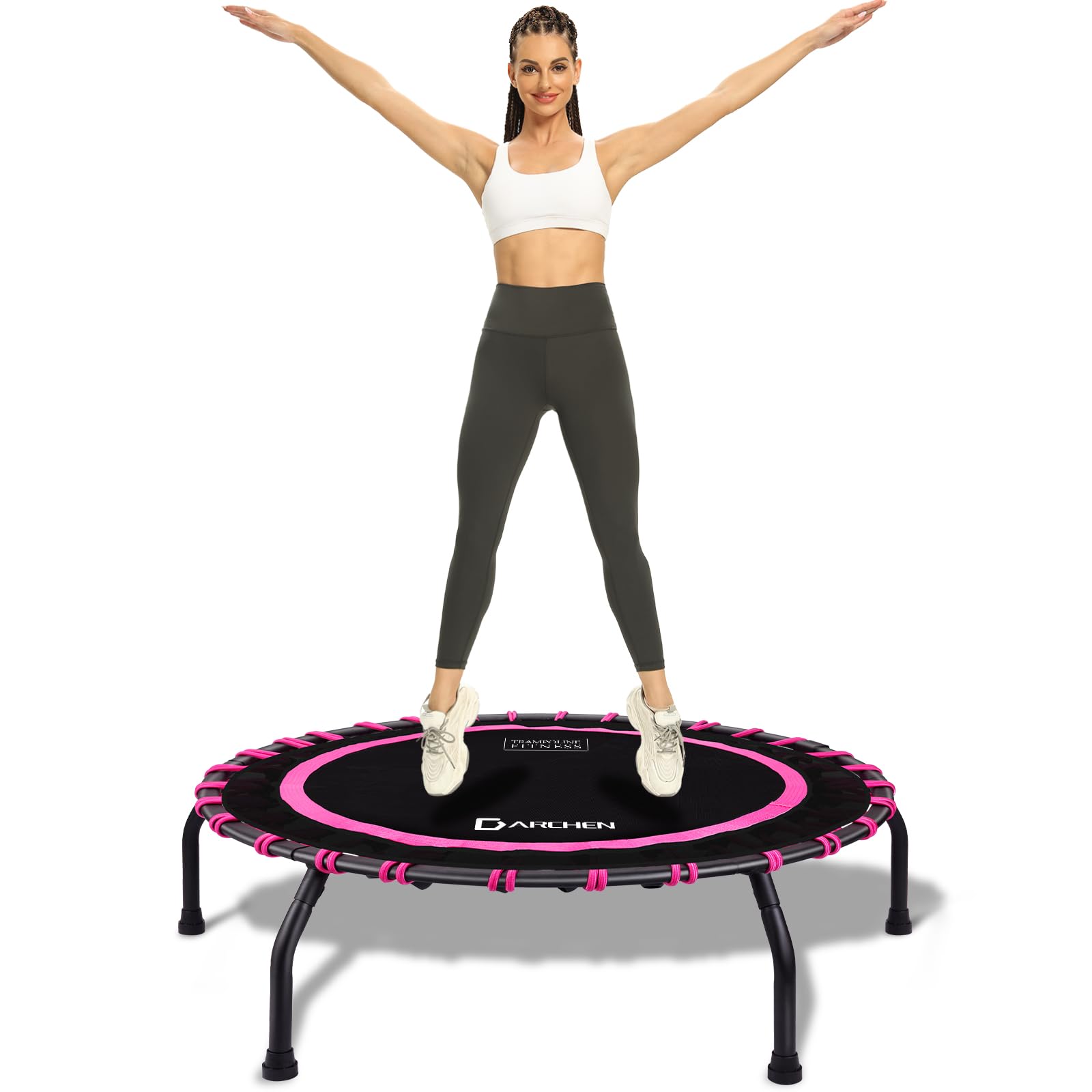 DARCHEN150KG Rebounder Mini Trampoline for Adult, Indoor Small Trampoline for Exercise Workout Fitness, Upgrade Design Bungee Trampoline for Safer Quieter Bounce [100 CM]