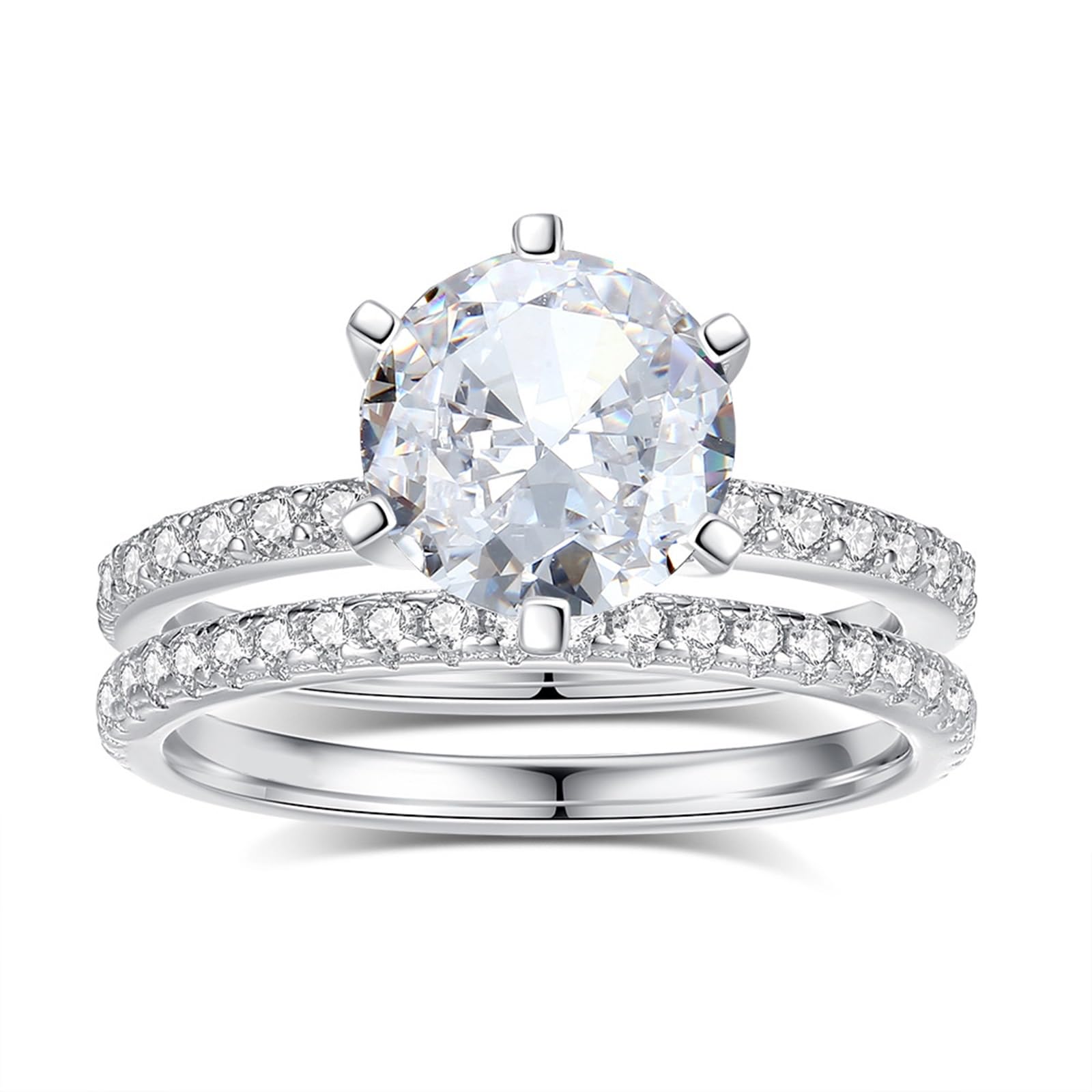 Set di anelli di promessa in oro bianco 18 carati personalizzato, classico anello impilabile in moissanite da 2 carati, da donna
