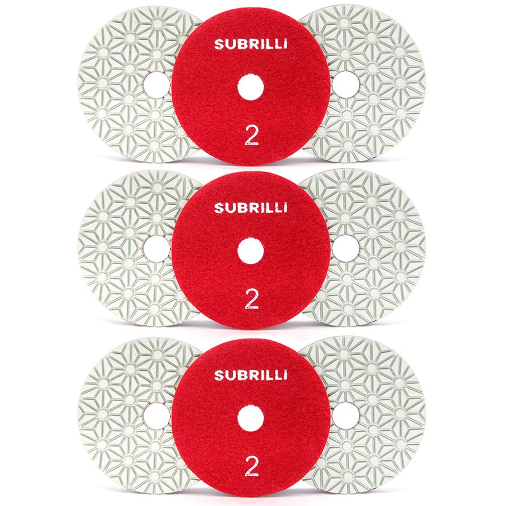Almohadillas de pulido de diamante de 3 pasos seco/húmedo de 4 pulgadas, 9 piezas, paso 2 para granito, mármol, cuarzo, hormigón