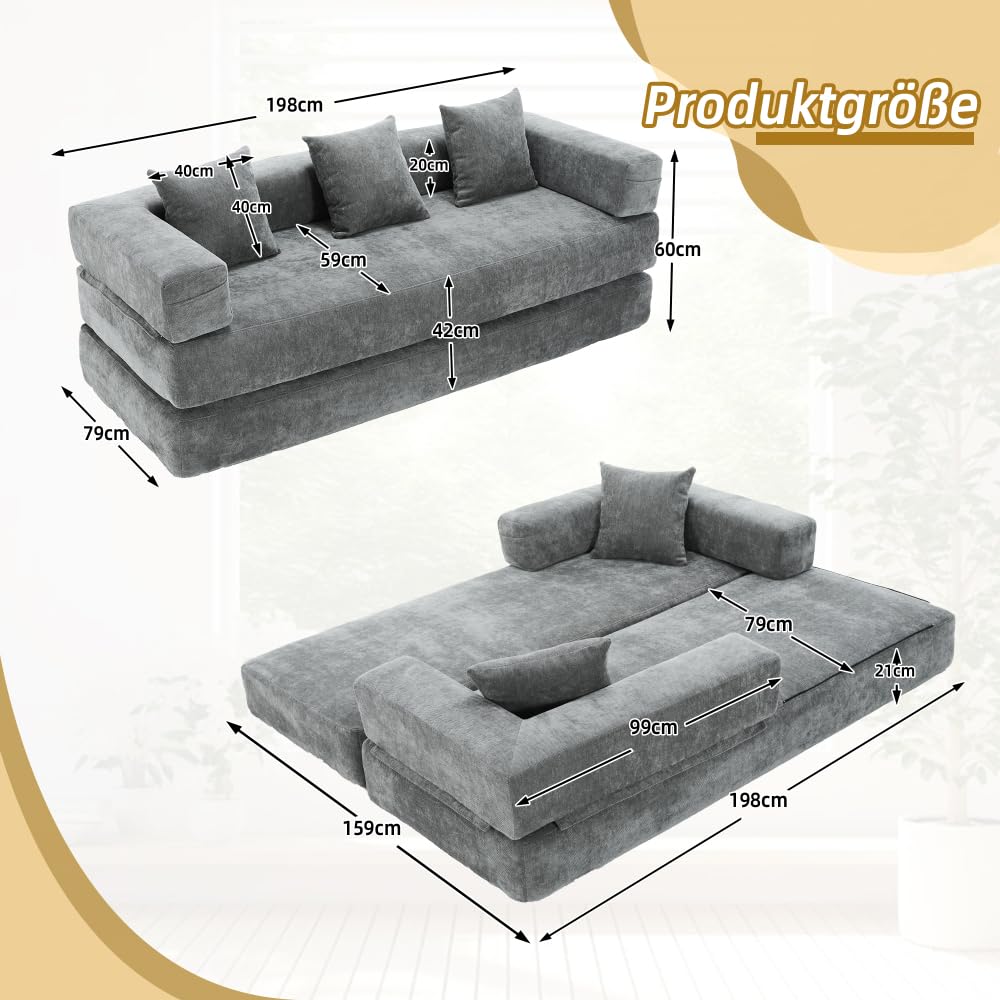 Sapgaks Sofá de Chenilla Modular, sofá de compresión, se Puede Montar libremente y es fácil de Instalar. Lateral Equipado con Aufbewahrungstaschen y Fondo Antideslizante. (Gris Oscuro)