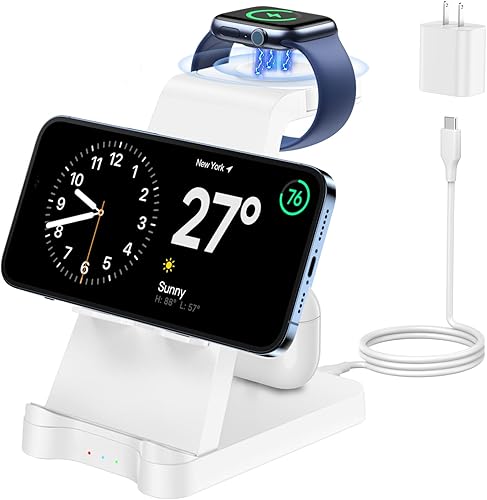 Estación de carga 3 en 1 para productos Apple, estación de carga inalámbrica para múltiples dispositivos, cargador de teléfono y reloj con soporte