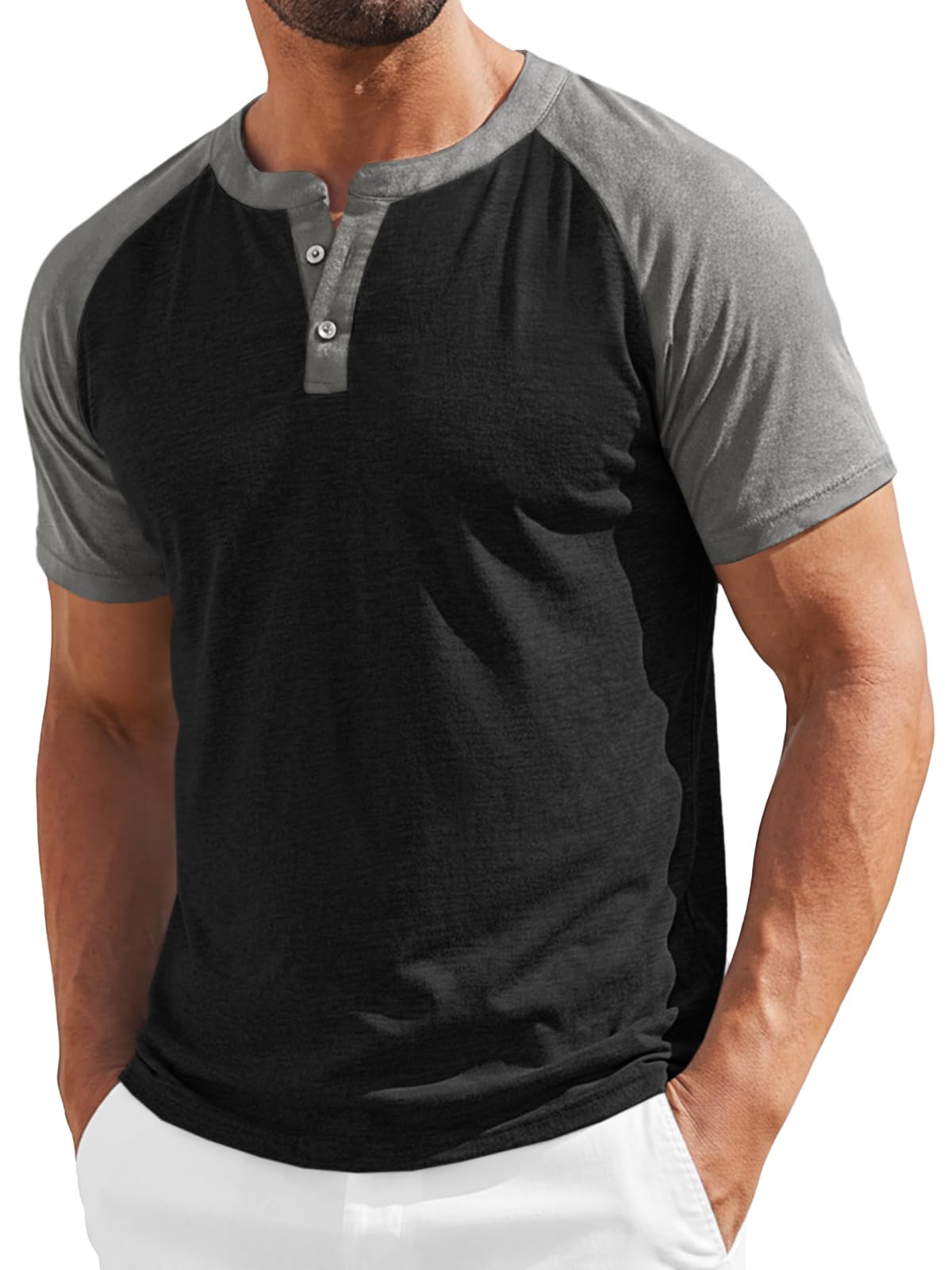 Runcati Mens Henley Shirts Raglan Short Sleeve Casual Baseball Tees Summer Classic Color Block Workout T- Shirts
