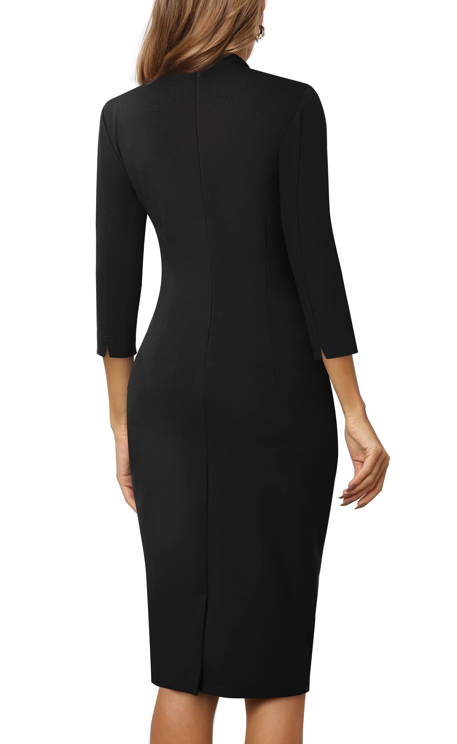 Homeyee Elegancka damska sukienka, z dekoltem w serek, rękawy 3/4, koktajlowa, retro, bodycon, sukienka ołówkowa, biznesowa, midi, sukienka kopertowa, B760
