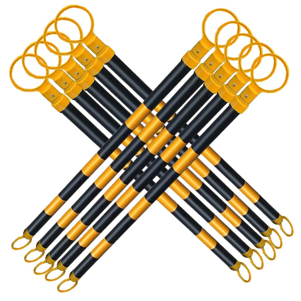 SGKOMN 10 Pcs Adjustable Traffic Cone Bar - 47-78 Inch Retractable Safety Barrier with Reflective Sheeting, Temporary Security Divider for Traffic Control & Warning, Yellow1 and Black1-10pcs