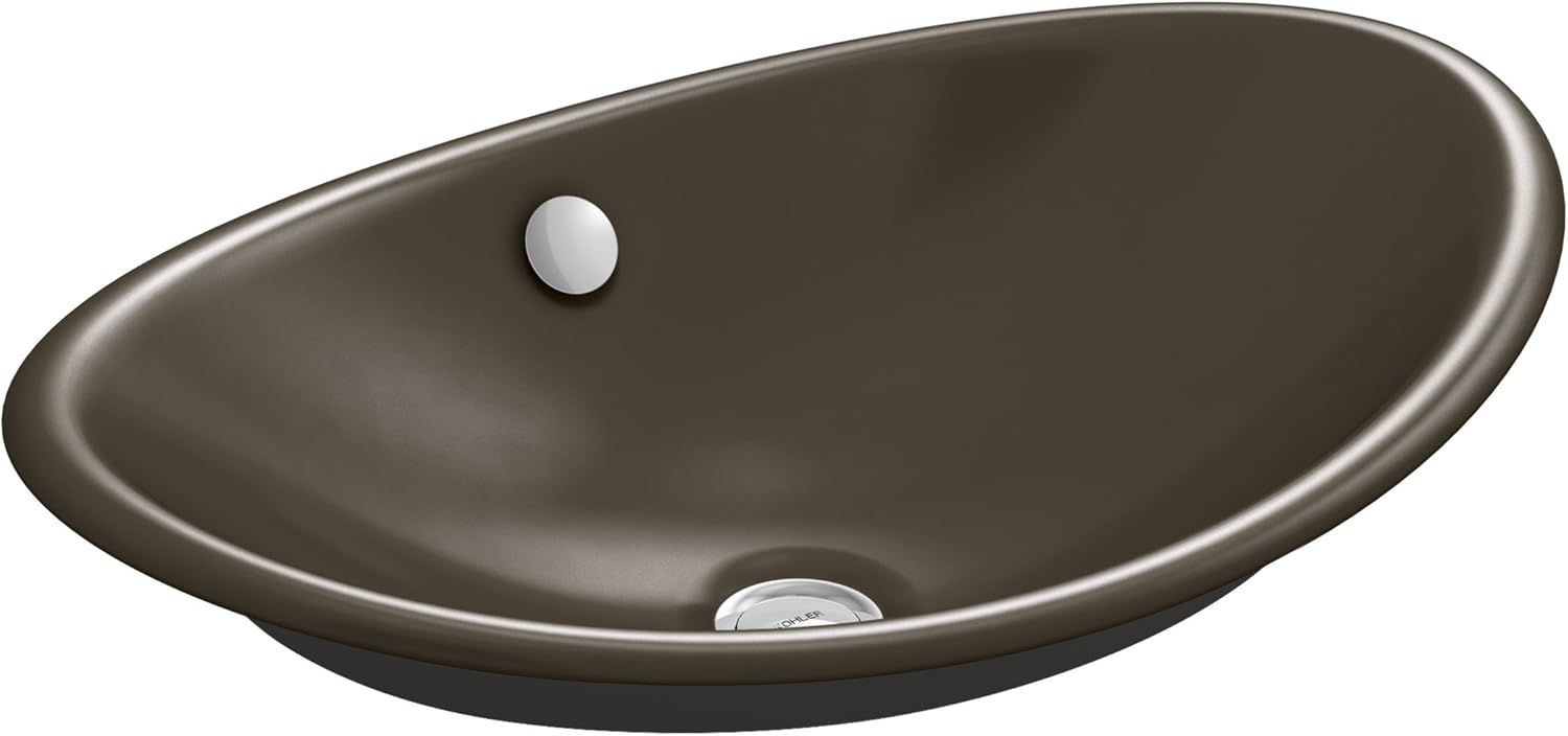 KOHLER K-5403-P5-20 Iron Plains Wading Pool Oval Bathroom Sink with Iron Black Painted Underside, Suede