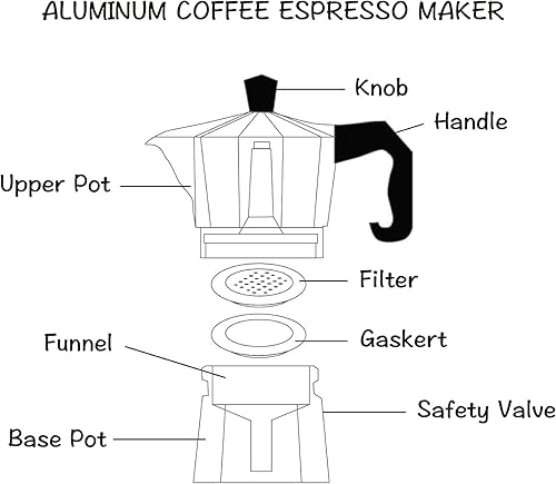 Miniatura 2 de WOLEN Moka Pot - Cafetera y cafetera para estufa, cafetera italiana, cafetera Greca, cafeteras, color plateado (2 tazas)