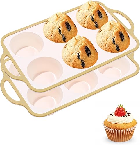 Miniatura 16 de Molde de silicona para magdalenas jumbo con marco de metal, molde grande de silicona antiadherente de grado alimenticio, con asas 6 tazas, libre de