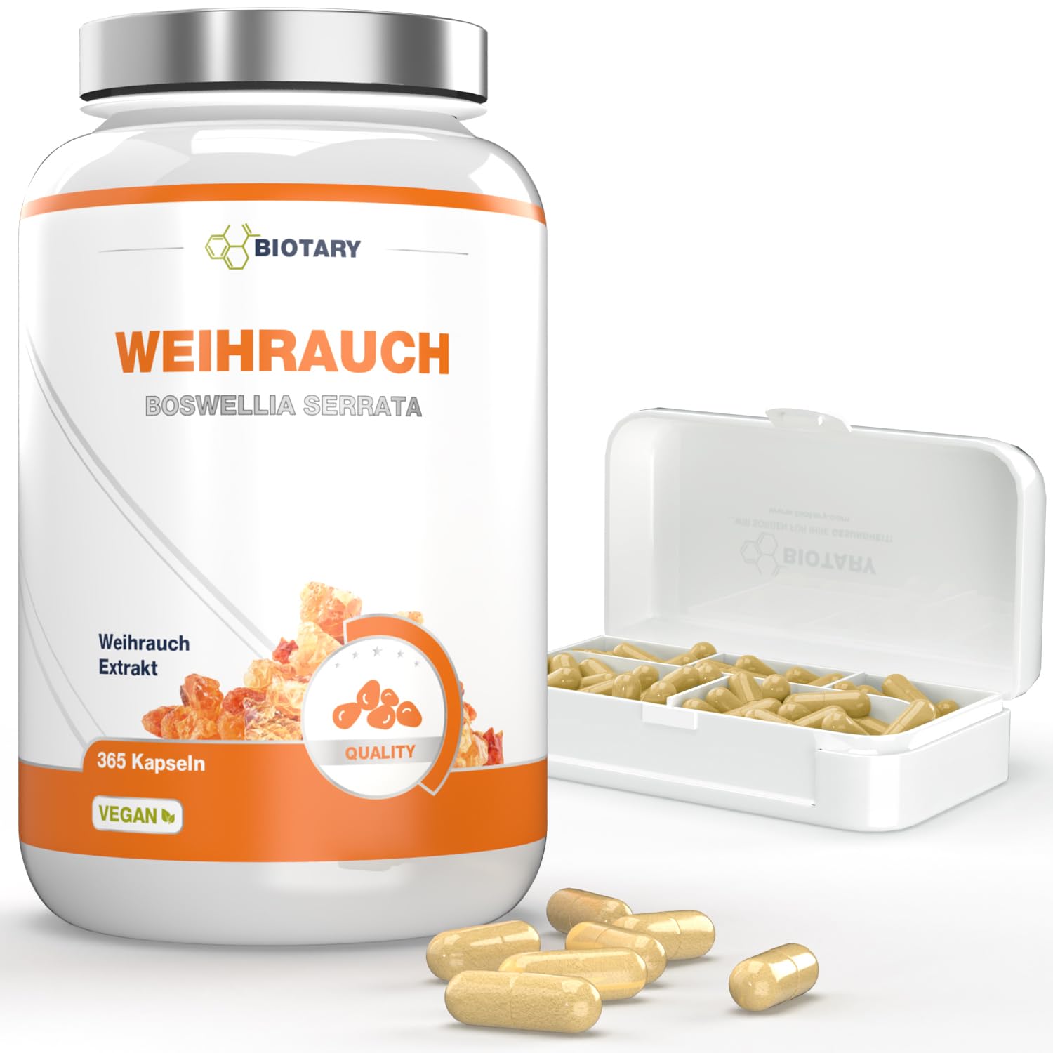Boswellia Serrata 9400 mg 10 :1, 365 gélules, Pour 6 Mois, y compris le pilulier, 85% D'acide Boswellia, végétalien, qualité premium, testé en laboratoire, 100% de Boswelia Serrata Indien