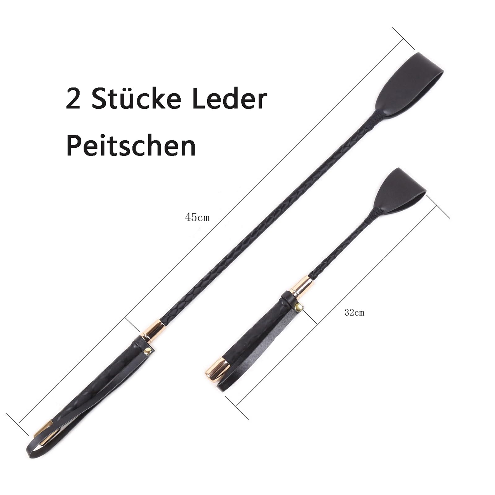 Gerte,2 Stück Leder Peitschen,45 cm Whip Anti-Rutsch-Griff Gel Griff(45Cm + 30Cm)