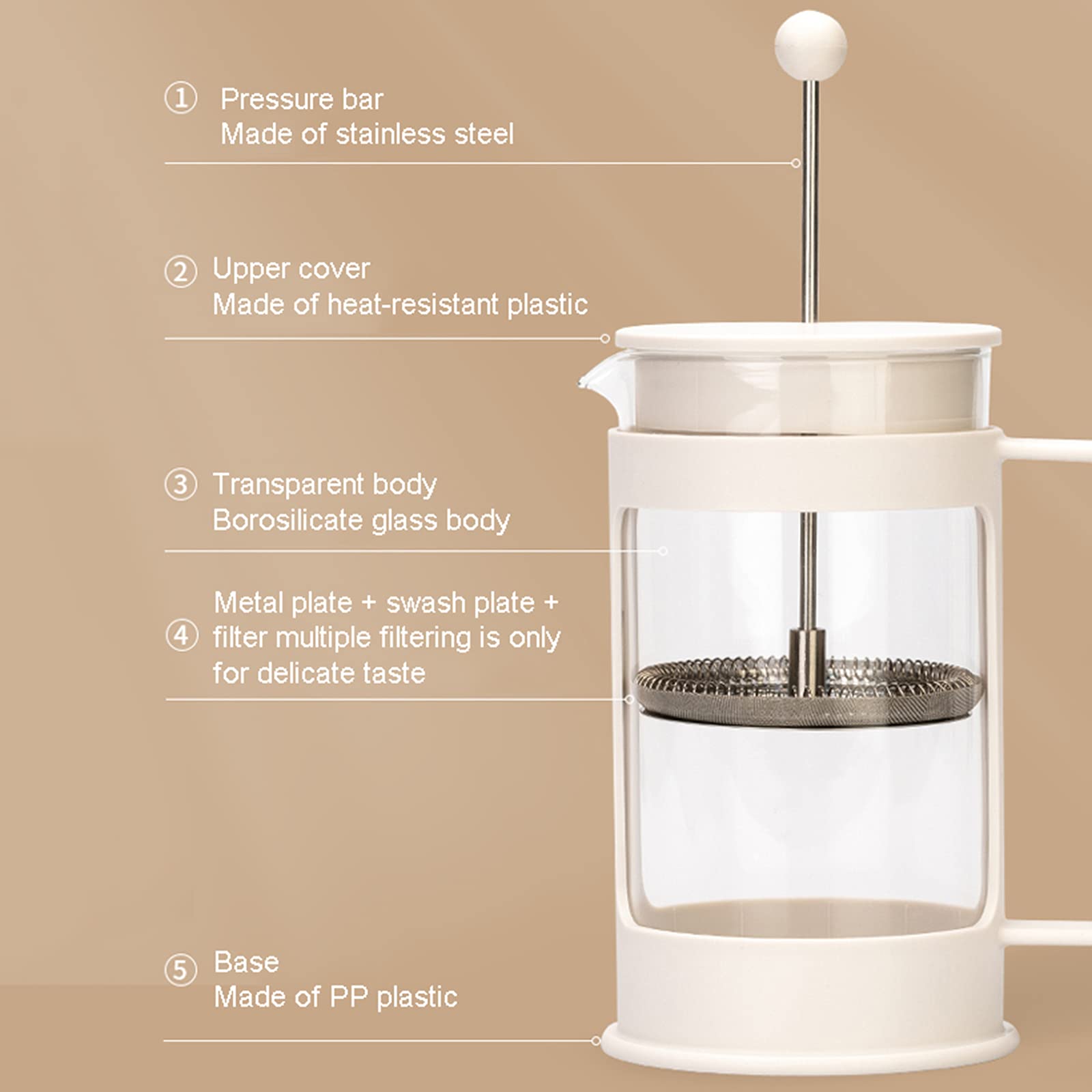 French Press ekspres do kawy z potrójnym filtrem ze stali nierdzewnej, prasa do kawy w kawiarni, żaroodporne szkło borokrzemowe, do filtra kawy, herbaty luźnej i spienionego mleka, czarny, 900 ml