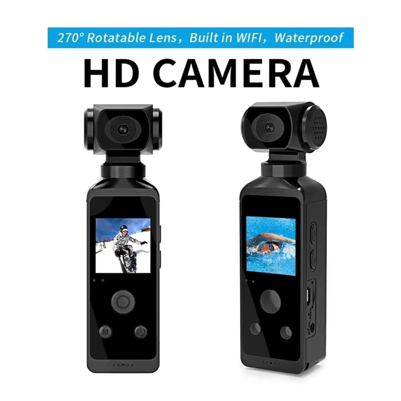 Nuova videocamera tascabile 4K 1080P Cam HD Schermo LCD da 1,3 "Mini fotocamera sportiva WiFi ruotabile a 270 ° con custodia impermeabile Telecamere di movimento