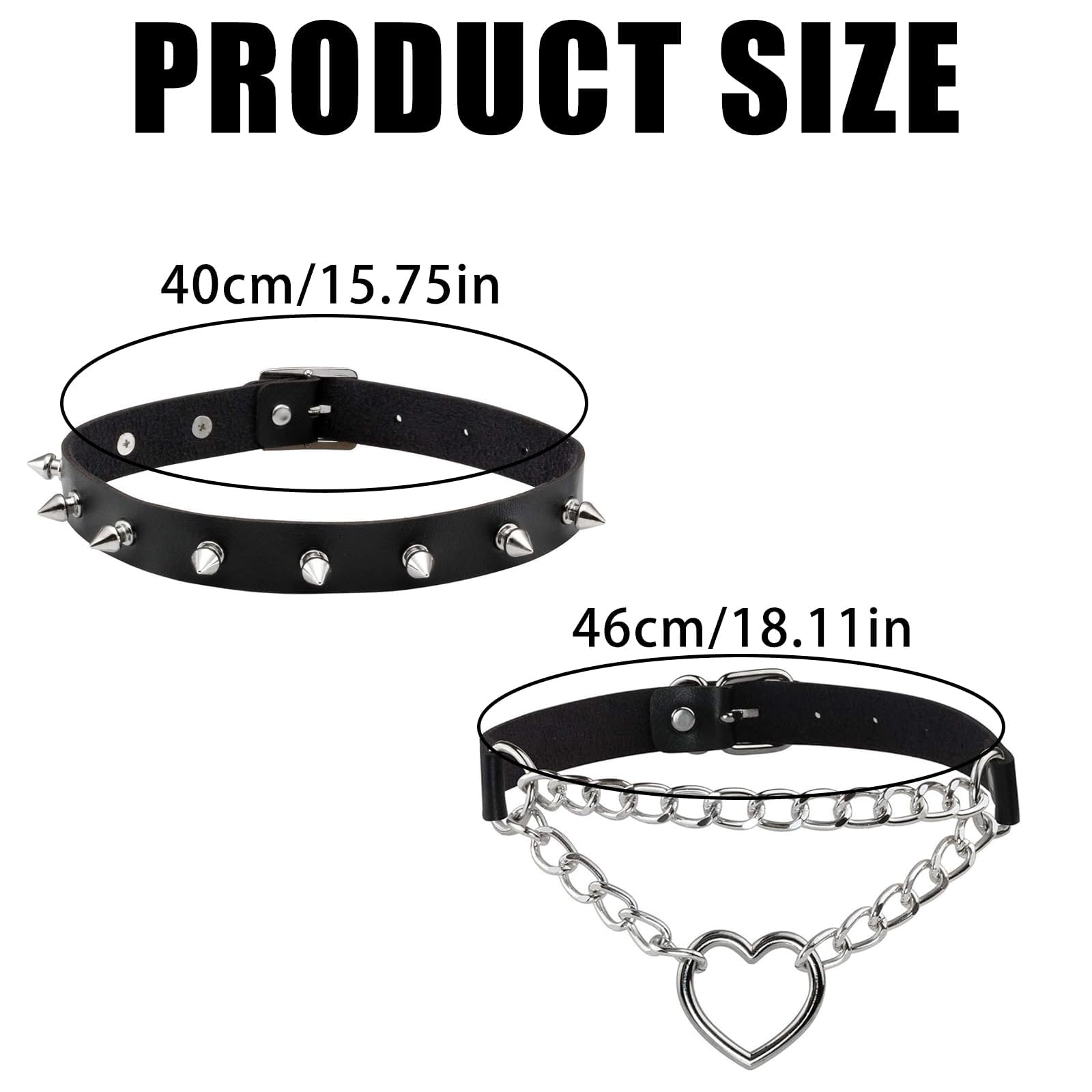 2PCS Vintage Gothic Punk Choker, Nero Borchiato In Pelle, Cuore In PU - Collana Regolabile