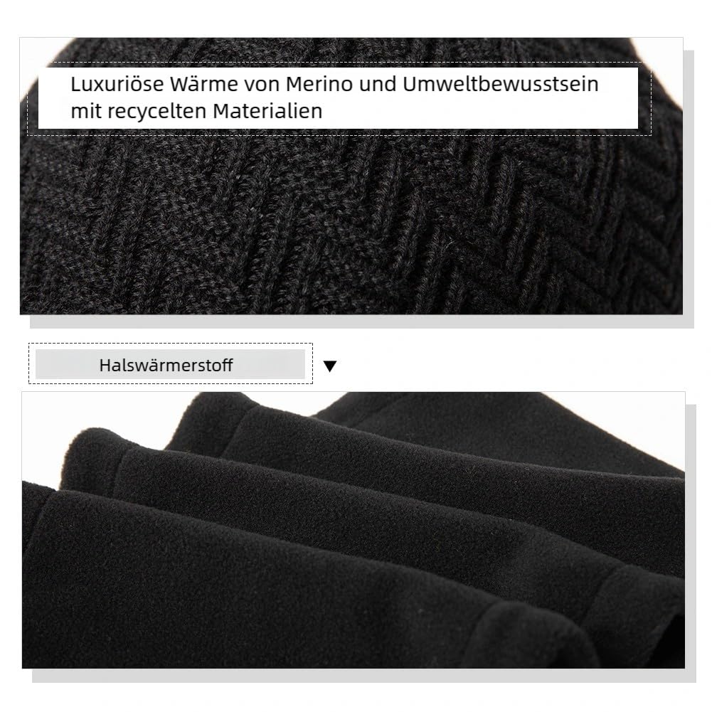 TOP-EX Gorro de invierno de lana merino DryKnit, para hombre y mujer, gorro cálido con paraguas, forro polar impermeable y calentador de cuello de forro polar cálido