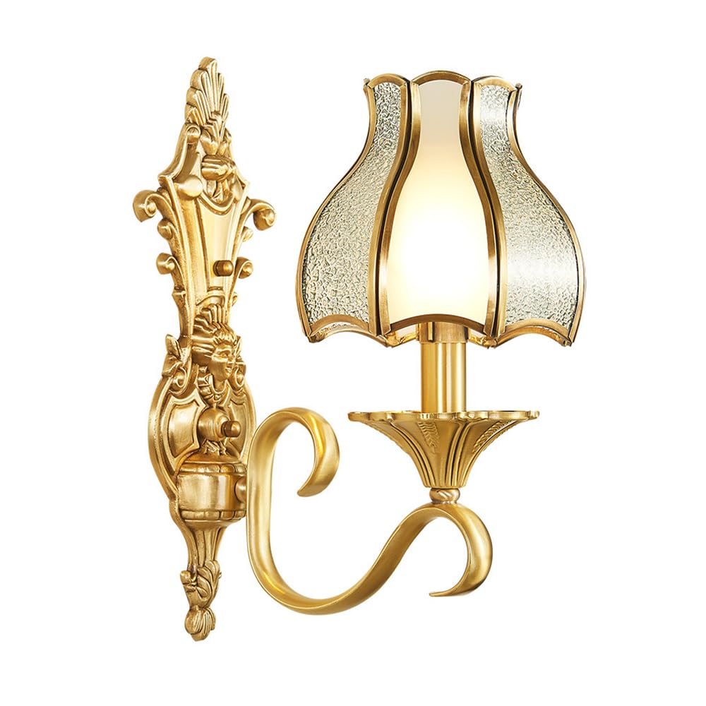 Applique da Parete in Ottone Anticato, lampade da Parete Vintage Dorate con Paralume in Vetro per Soggiorno, corridoio, Attacco E14, Lampada da Parete in Vetro retrò per Camera da Letto e Comodi