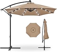 Best Choice Products 10ft Tan Solar LED Offset Cantilever Patio Umbrella - 24 Lights, Easy Crank Tilt, 8 Ribs for Market Shade