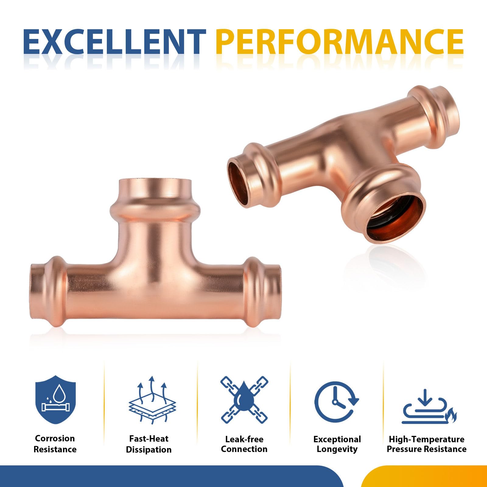 Paquete de 40 Conectores en T reductores de Cobre GUOFIS, 3/4" P x 3/4" P x 1", Conector en T Reductor de presión para plomería, Conector de Tres vías para derivación de tamaño de tubería.