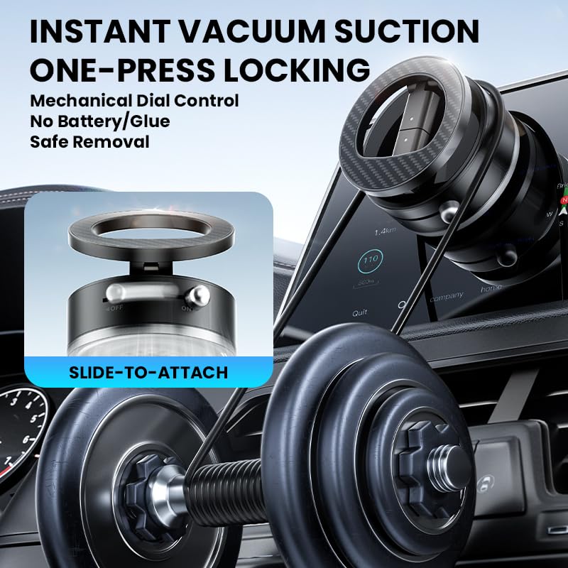 BISART Vacuum Magnetic Car Phone Holder – 360° Rotatable, Reinforced 96LBS Suction Cup Mount Compatible with MagSafe for iPhone & Android, Portable for Car, Gym & Mirror (A7-Black)