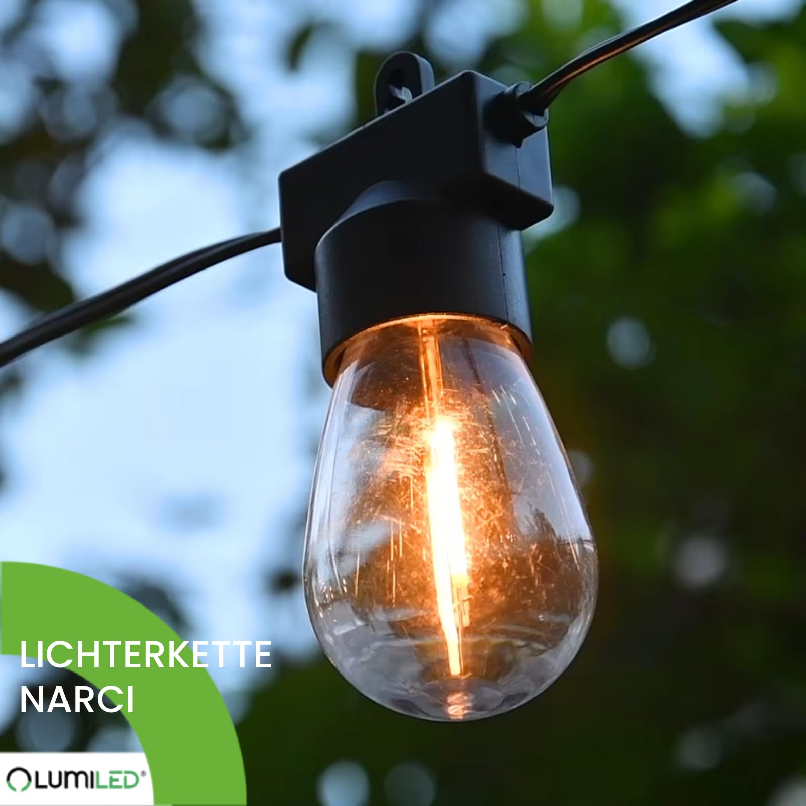 Lumiled Lichterkette Außen 15 Meter mit 30 E27 LED 1W Glühbirne Warmweiß 2700K 230V Birnen für Garten Biergarten Party Hochzeit Dekoration Terrasse verlängerbar mit Strom